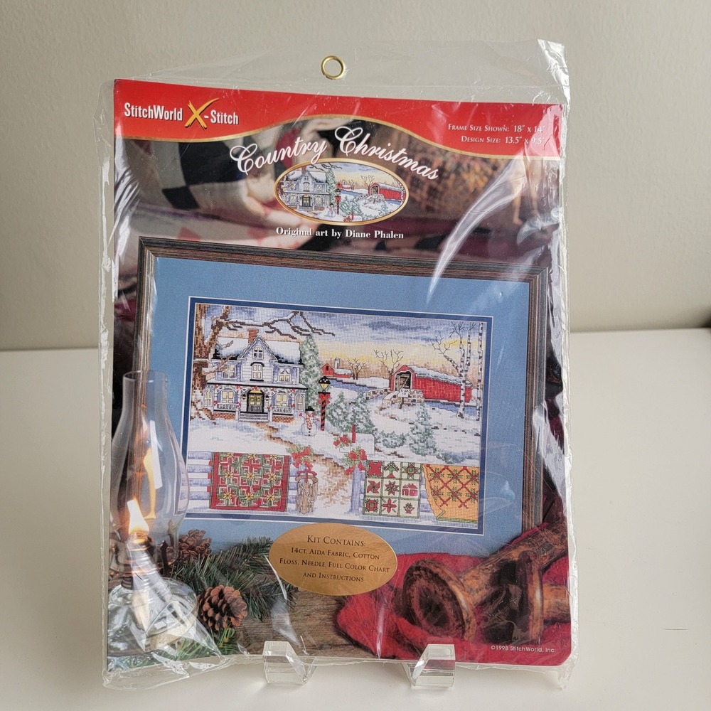 StitchWorld Country Christmas Cross Stitch Kit Diane Phalen 13.5x9.5 NEW 1998